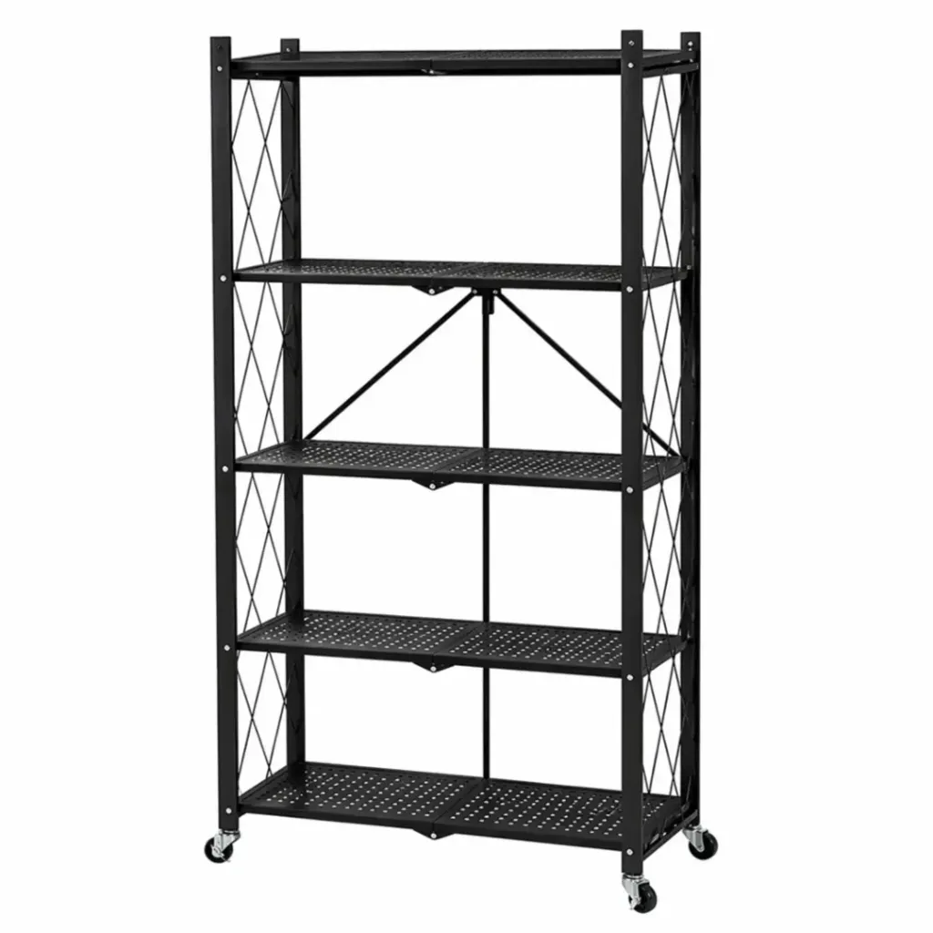 ORGANIZADOR ESTANTERIA METALICO 5 NIVELES PLEGABLE CON RUEDAS 158x70x34CM