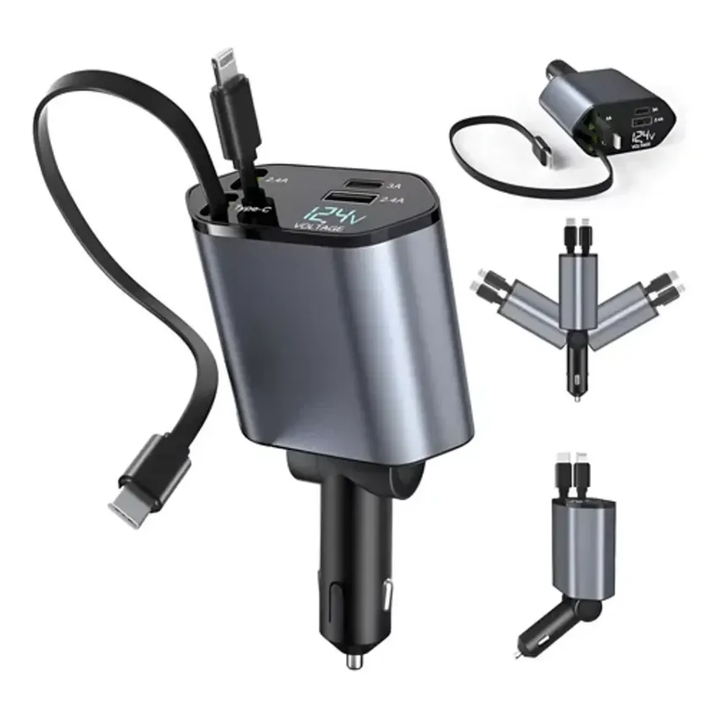 [BOD-TEC-128] CARGADOR CARRO 4 EN 1 CABLE RETRACTIL