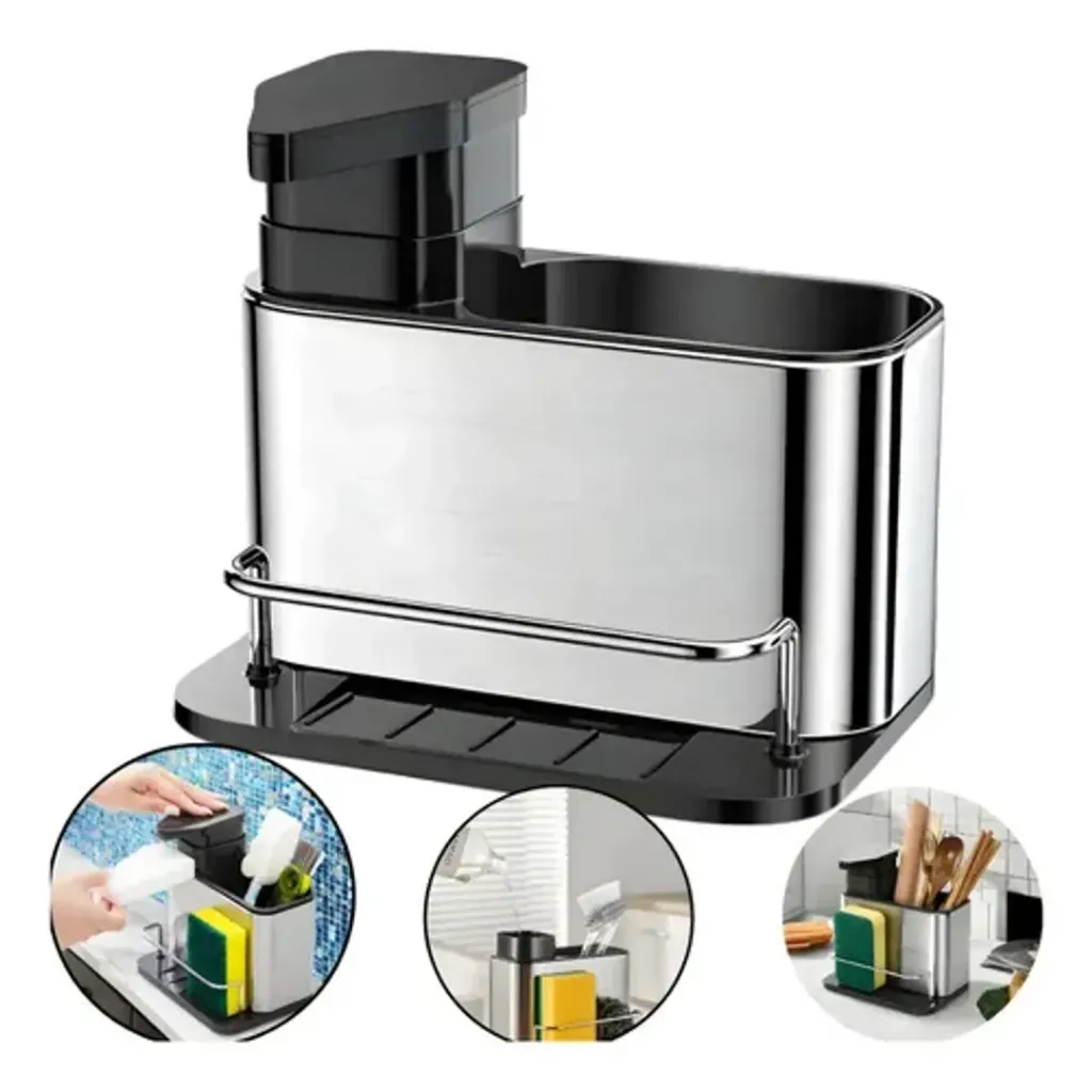 [BOD-ASE-001] DISPENSADOR DE JABON METALICO CON SOPORTE 3 EN 1