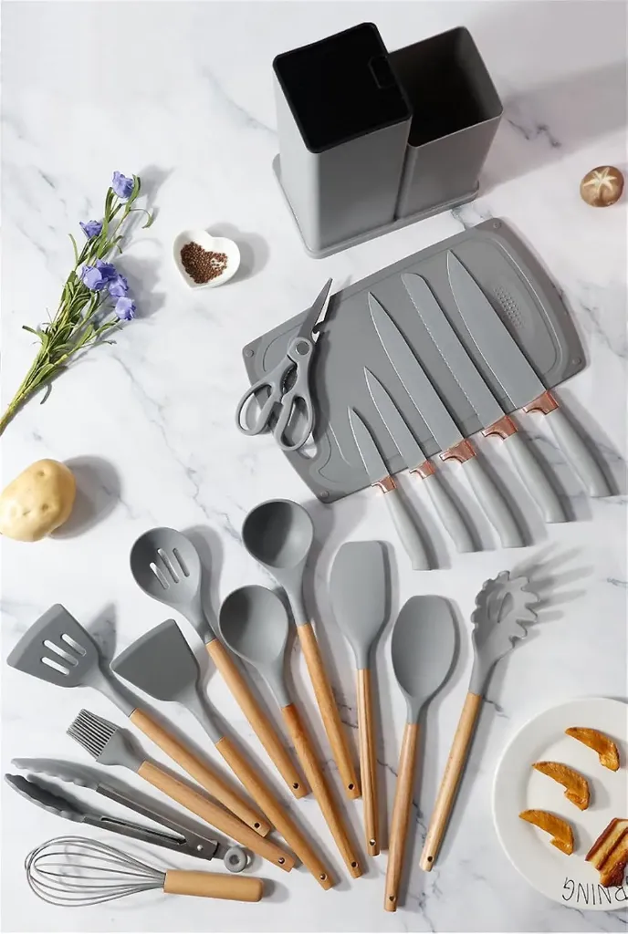 [BOD-COC-051] SET DE UTENSILIOS 19 PIEZAS EN SILICONA GRIS